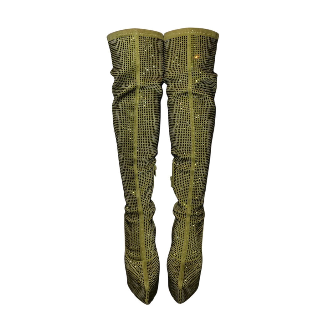 Miss Lola Aviana Green FIESTA Rhinestone Over the Knee Boots Size 6